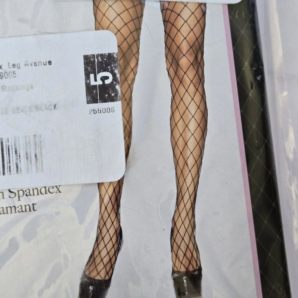 Black Fishnet Stockings‎ One Size Leg Avenue Spandex Diamond Net Tights NEW Pkg